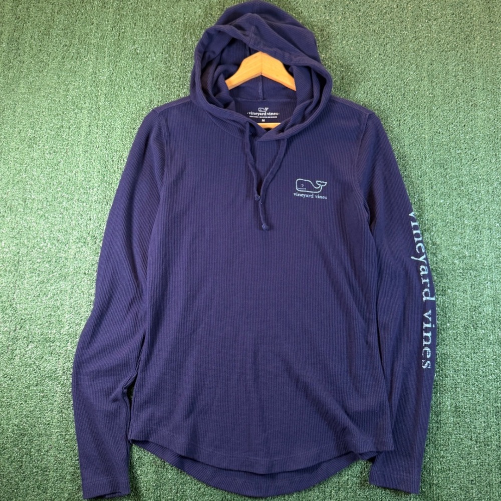 Vineyard Vines Hoodie Women Medium Blue Good Waffle Knit Thermal Whale Logo